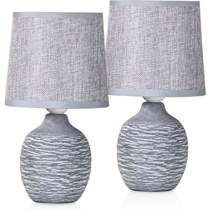 BRUBAKER - Lampe de table/de chevet - Lot de 2 - Design campagne/rustique - Hauteur 27 cm - Pied en Céramique
