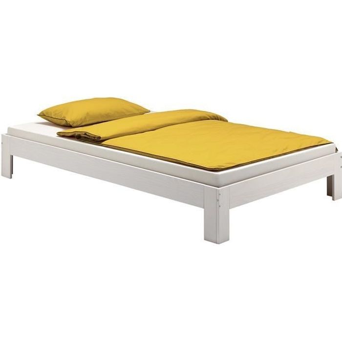 lit futon en pin massif lasuré blanc - idimex - thomas - 140 x 200 cm - 2 places - 2 personnes