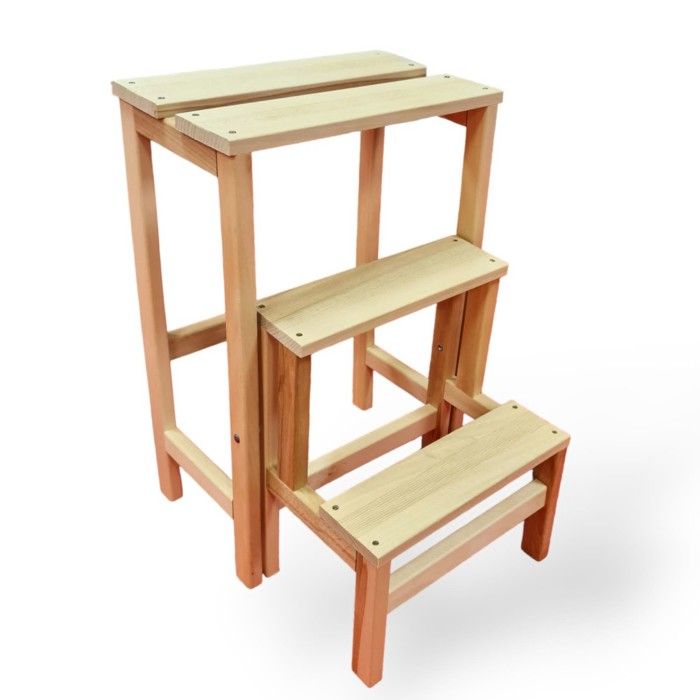 Tabouret Escabeau Pliant 3 Marches - En Bois (bambou) - Idéal Cuisine, Bibliothèque, Camping - Hauteur 63,5 Cm - 7