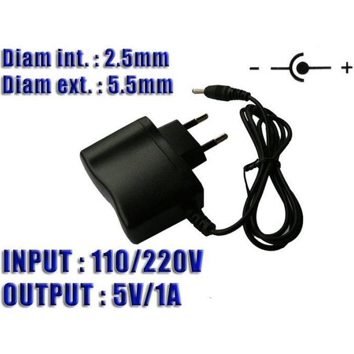 Adaptateur Secteur 220V Vers 5V DC 1A - Fiche 2.5x5.5mm (centre +), Pour Appareils électroniques (remplacement) - 10