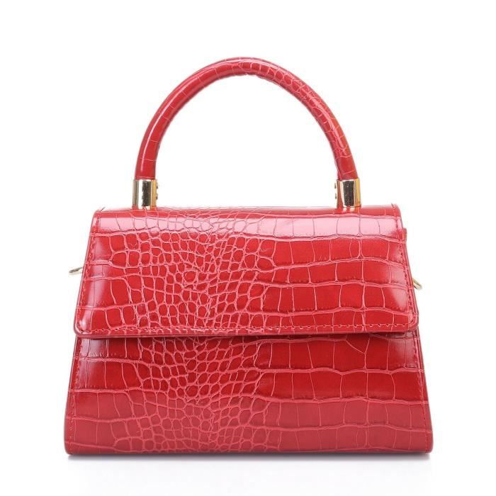 Sac main rouge croco verni avec fermeture rabat TU Rouge