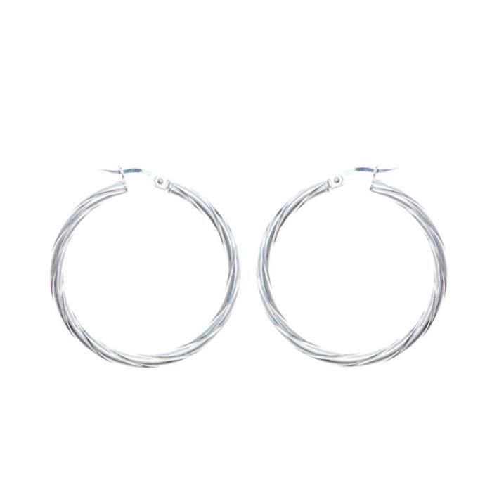 Boucles D'Oreilles Créoles Argent 925 - 23x19 Mm, Élégantes, Emballage Cadeau