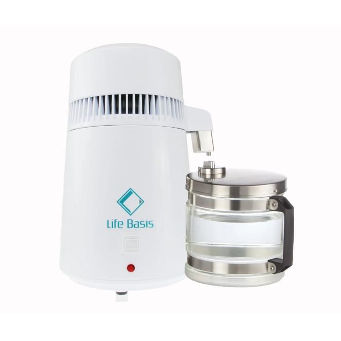 LifeBasis Distillateur deau 4L Machine deau Distill/ée avec Carafe en Verre Buse en Caoutchouc Corps en Acier avec Un Testeur TDS 750W