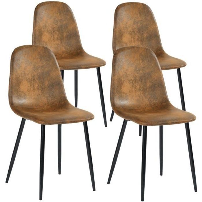 MEUBLES COSY Lot de 4 Chaises de Salle à Manger, Tissu en Daim effet Suède Marron, Pieds Métal