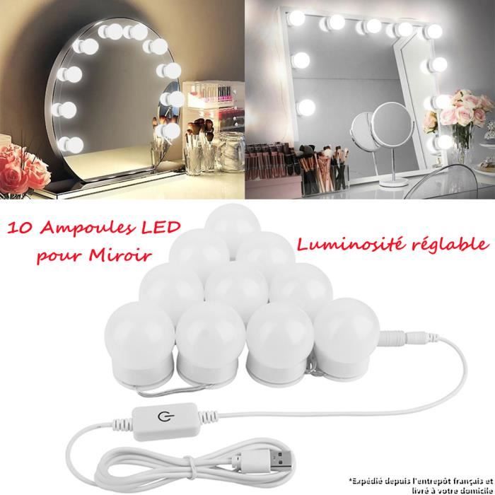 Lot De 10 Ampoules LED Pour Miroir Hollywood – 3W, Blanc Chaud, Luminosité Réglable