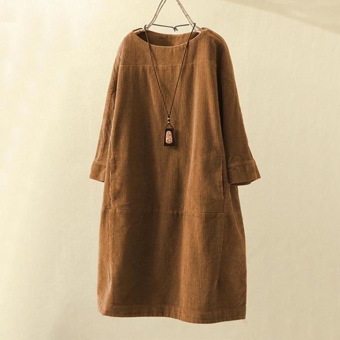 Robe en Velours Cotele Femme Hiver Vintage Casual Ample Grande Taille a Loose dress Marron HBSTORE Marron Cdiscount Pret a Porter