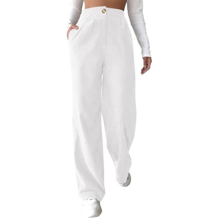 Pantalon Femme Droit Velours Côtelé Pantalon Large Pantalon Femme Hiver  Grande Taille Ample Habillé Stylé Jogging Casual,blanc Blanc - Cdiscount  Prêt-à-Porter