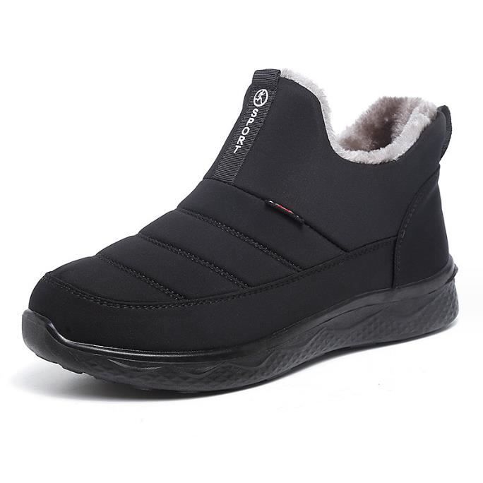 Bottes de Neige Femme Marque Noir Haute Textile Lacets