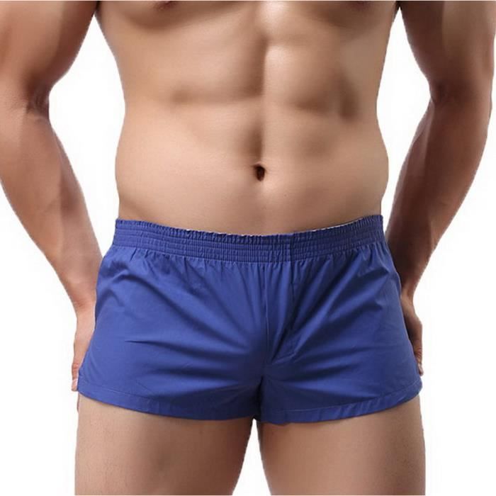 Boxer Calecon Homme en Coton Maison Casual Bleu Taille Basse Tour de Taille 86 94cm