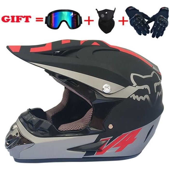 MRDEER® CrâNe Casque Motocross Ensemble Professionnel Casque De Moto Road Race Cross Casque De Route Unisexe Adultes IntéGral Y Compris des Lunettes, des Gants, Masques,Brightblack,S
