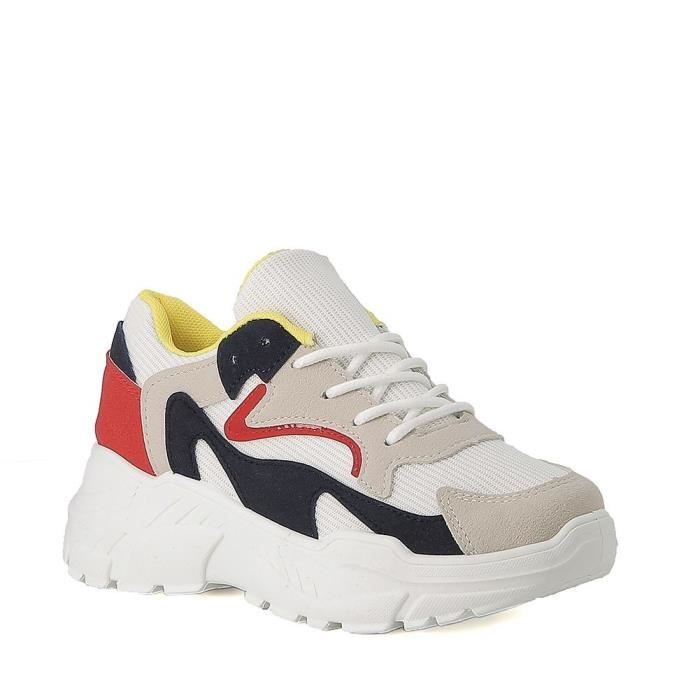 Baskets colorées à plateforme Blanc - Cdiscount Chaussures