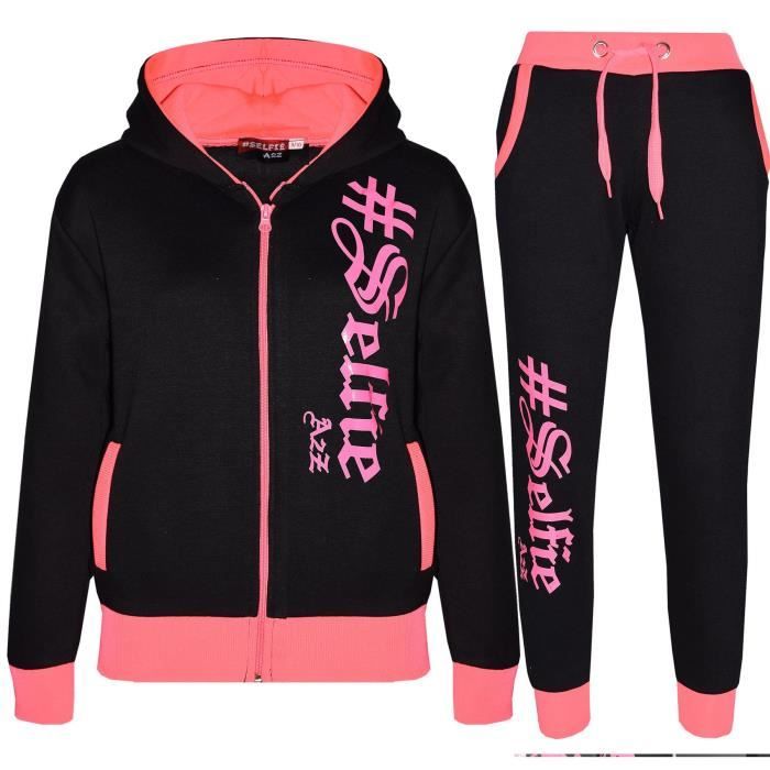 Survêtement Zippé Umbro Noire/Rose Fille Joy - Ensemble Sport Fille 100% Polyester