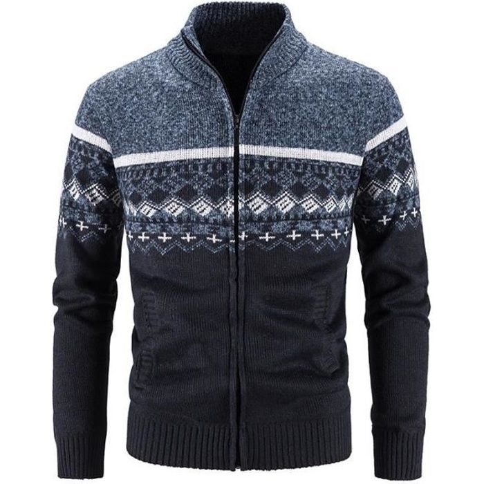Gilet Hiver Homme à Capuche Chaud Doublé Polaire Cardigan Zippé Imprimé