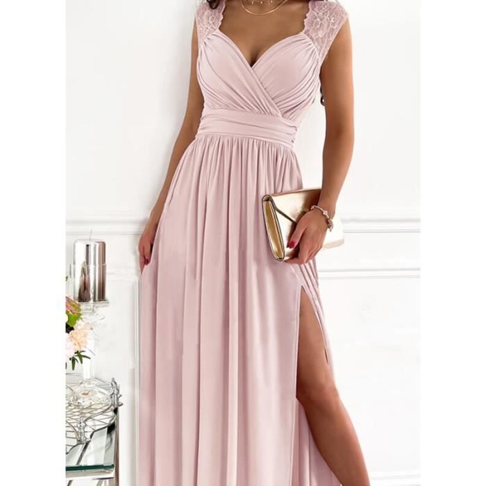 Robe longue femme rose poudré 2025