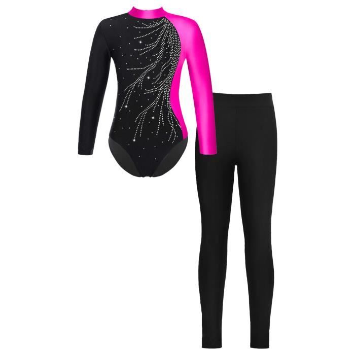 TiaoBug Pantalon Patinage Artistique Fille 5-16 Ans - Collants Gymnastique Danse Brillants Strass Legging Sport