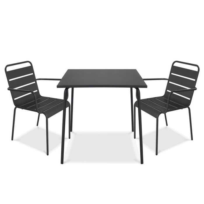 Ensemble table et fauteuils empilables de jardin OVIALA Palavas en acier gris