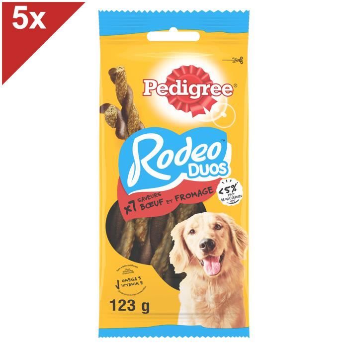 Comparer les prix de Friandises pour chien - PEDIGREE - Rodeo Duos - Bœuf & Fromage - 5x123g - Moins de 5% de matières grasses