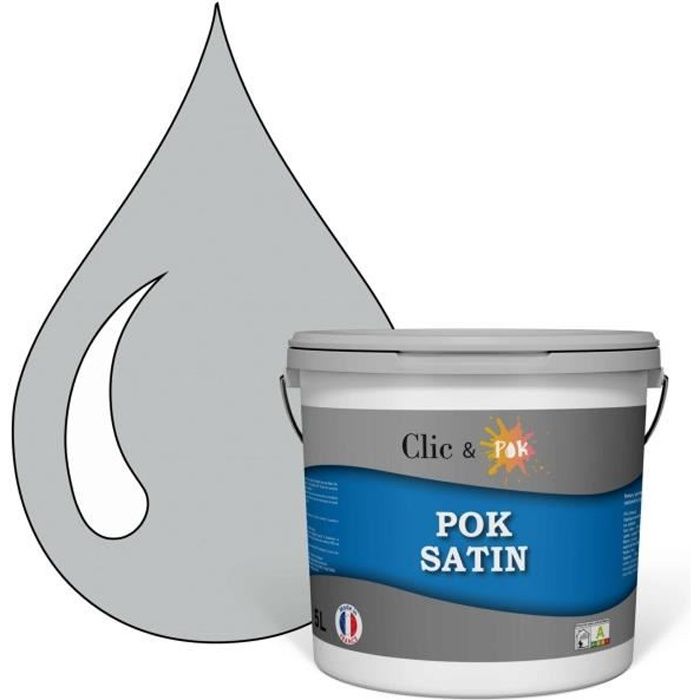 POK SATIN : Peinture Satin Lessivable Gris Perle 50m² - 5L