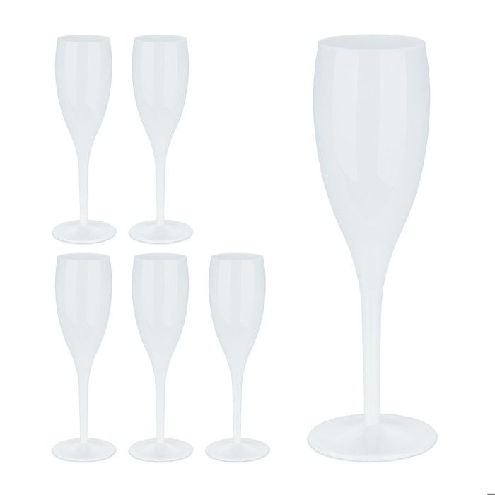 Relaxdays Flûte à champagne en plastique lot de 6 robuste et sans BPA réutilisable capacité&nbsp;: 100&nbsp;ml blanche