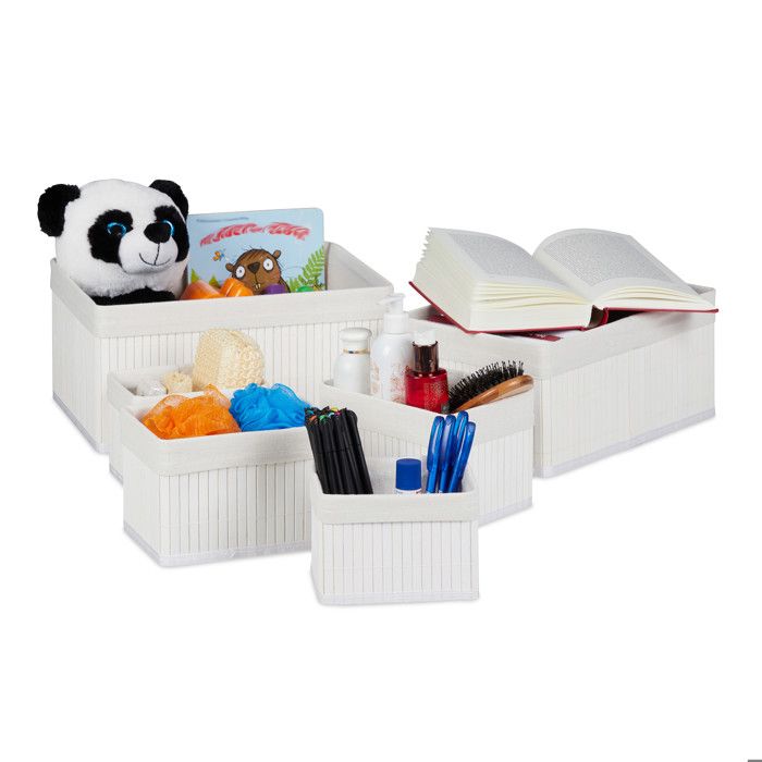 Relaxdays 10024308_49 Corbeille de rangement couvercle, Set de 3 panier en, étagère Organiseur, décoration, blanc, 15 x 33 x 25,5 cm Relaxdays 10024308_49 Corbeille de rangement couvercle, Set de 3 panier en, étagère Organiseur, décoration, blanc, 15 x 33 x 25,5 cm