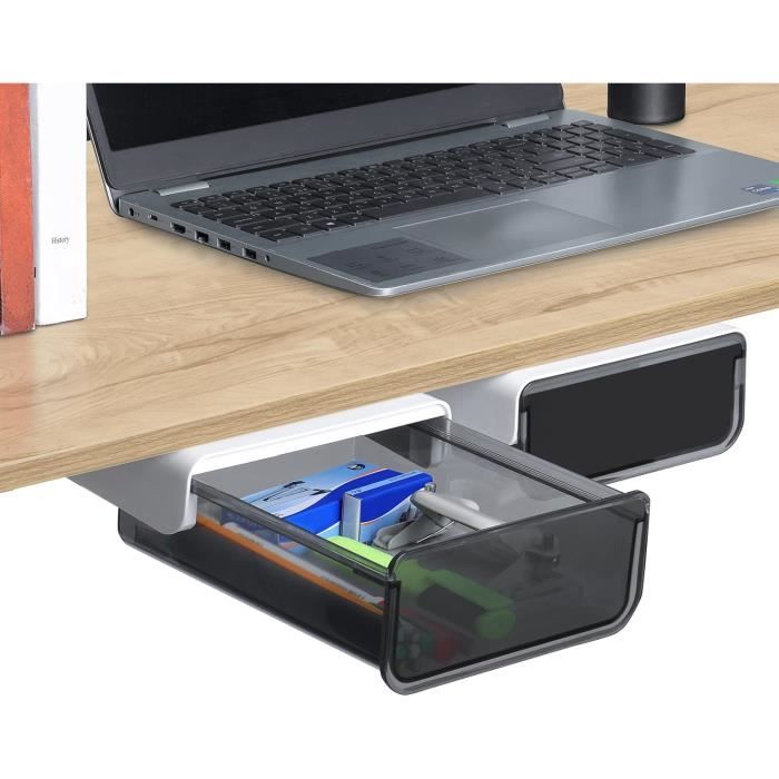 Tiroir Sous Bureau Coulissant À Coller[Lot De 2] Tiroir Rangement Plastique Polyvalent Avec