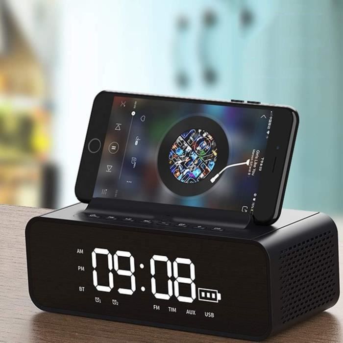 Réveil Bluetooth avec radio FM, horloge numérique avec haut-parleur
