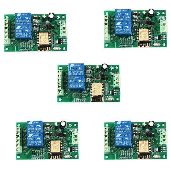 5X Module de Relais Wifi Esp8266 Esp-12F 2 Canaux 5 V - 8-80 V ...