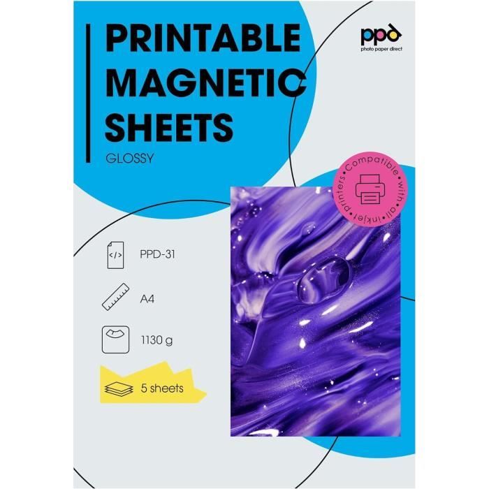 INKUWAY feuilles magnétiques imprimables A4, 10 feuilles de papier photo épais et brillant pour