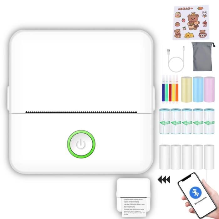 2windeal® Mini Imprimante Thermique Imprimante Portable Bluetooth sans Encre avec 13 Rouleaux Papier 5 stylo PR Mémo DIY Photo
