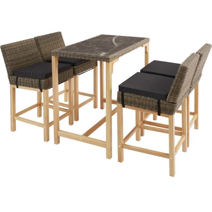 TECTAKE Ensemble Table en rotin avec 4 chaises KUTINA Résistant aux intempéries et résistant aux UV - Marron Naturel