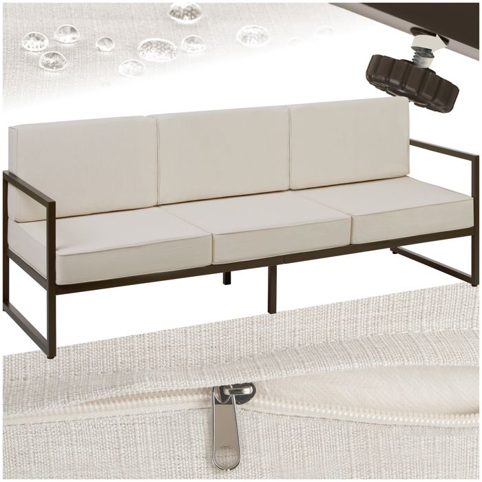Salon de jardin - TECTAKE - Ensemble détente dextérieur COMOSA pour 3 personnes déperlant avec structure en acier - Marron/Beige