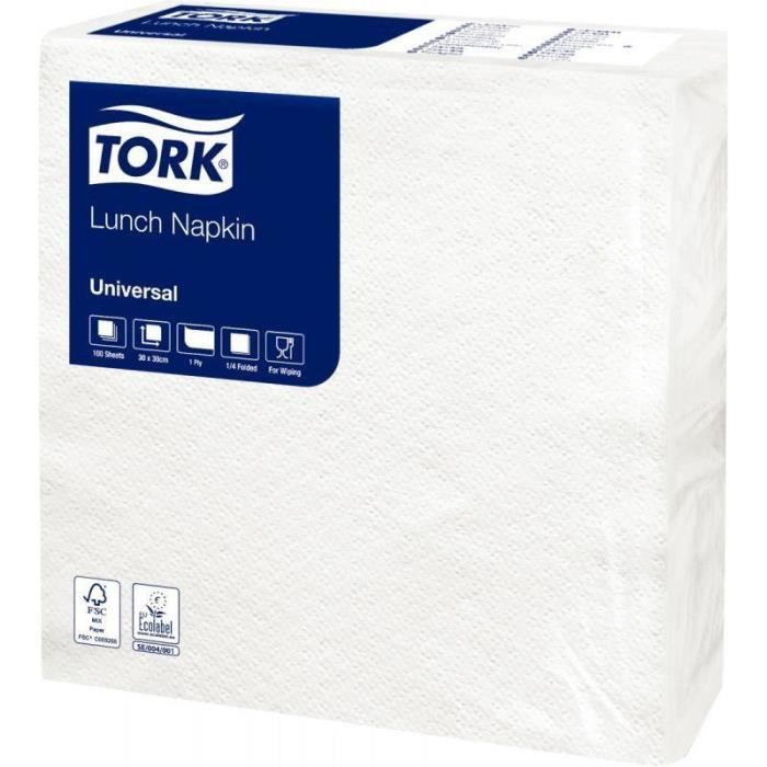 Paquet de 100 serviettes blanches 1 pli 30 x 30 cm