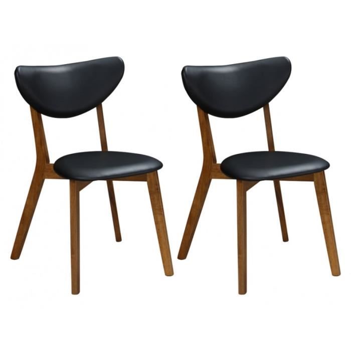 chaises de salle à manger - vente-unique - lot de 2 - hévéa massif & simili - noyer et noir