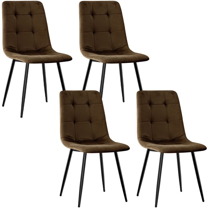 WAFTING Lot de 4 Chaises de Salle à Manger Chaise de Cuisine en Velours et Pieds en Métal - Marron