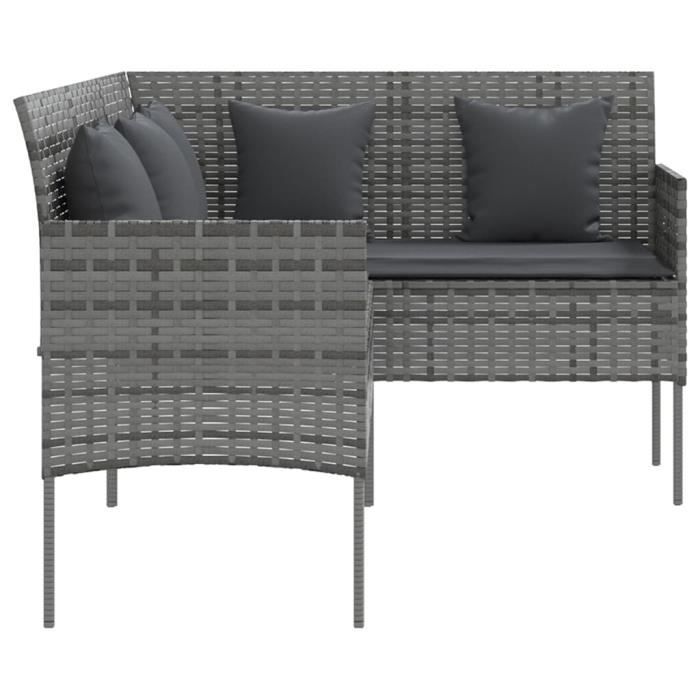 fhe - mobilier de jardin - canapé d'extérieur en l avec coussins résine tressée gris - dx2278