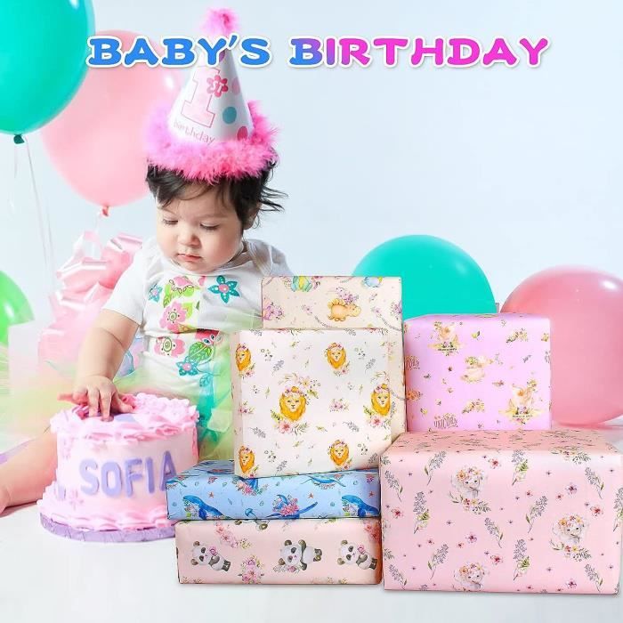 Papier Cadeau Fille - Motifs Château, Arc-en-Ciel Et Paillettes Pour Anniversaire, Saint-Valentin. Inclut Rubans Et Étiquettes