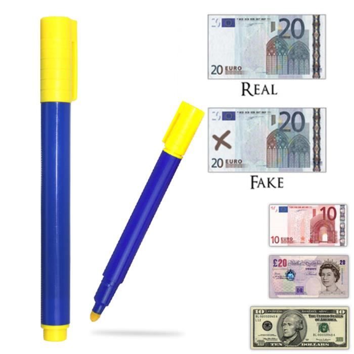 2pcs Détecteur de faux billets de vérificateur d'argent avec le stylo bleu  portatif pour vérifier l'argent faux