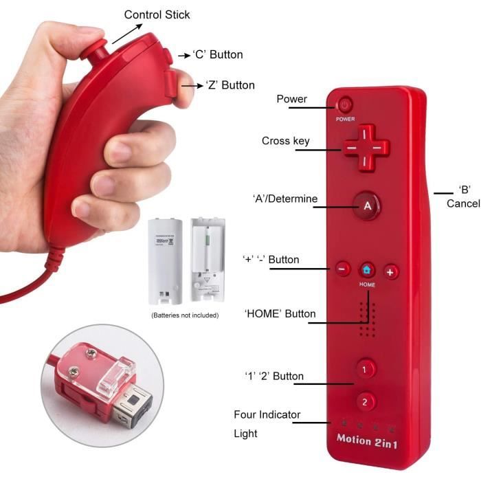 TechKen 2 Pièce Manette de Wii avec Manette Nunchuck,Contrôleur de Wii  Télécommande Controller de Wii Remote Motion Plus Intégr99 - Cdiscount