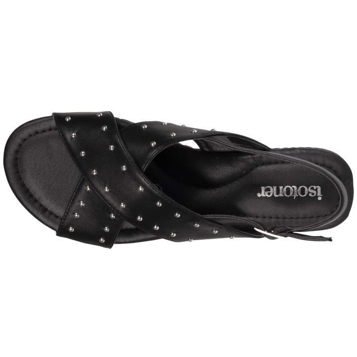 Sandales noires clout es crois es femme ISOTONER talon plat