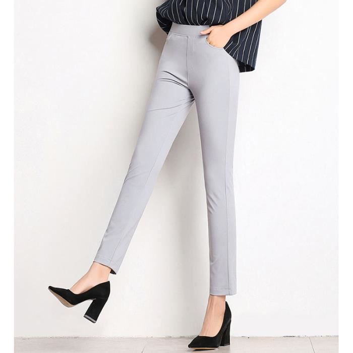 Pantalon Femme Slim Taille Haute Stretch Pantalon Taille Elastique Couleur  Unie Tissu Confortable Gris - Cdiscount Prêt-à-Porter