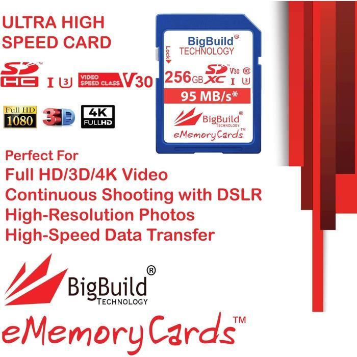 Ememorycards 256 Go Uhsi U3 Sdxc 100 MoS Carte Mémoire Pour Nikon