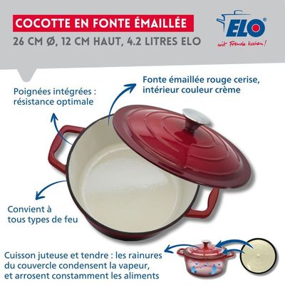 Crealys 501807, COCOTTE Gourmet Rubis ovale en fonte émaillée 4 litres