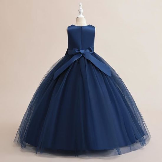 Robe De Princesse Fille Couleur Unie Avec Nœud - Sans Manches Tulle Longue Robe De Bal Enfant