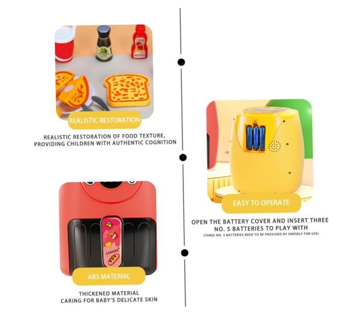 Friteuse à Air Jouet - 15 Accessoires - Aliments Changeant De Couleur - Musique Et Lumières - Dès 3 Ans
