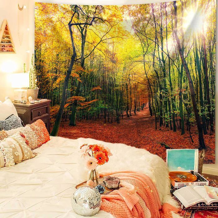 Tenture Murale Jungle Forêt 180x230 Cm - Polyester Doux, Décoration Chambre Salon, Motif Nature