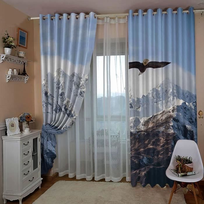 Rideaux Voilage Enfant Motif Vaisseau Spatial 3D - 2 Panneaux 140x240 Cm, Microfibre, Oeillets, Isolation Thermique