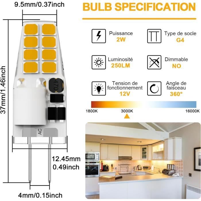 Ampoule Led G4 12V ACDC Ampoules, Pas de scintillement G4 2W Hotte Aspirante Cuisine Lampes