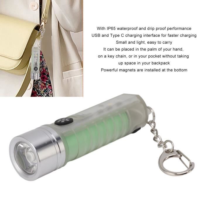 Duokon Petite lampe de poche porte-clés Mini Lampe de Poche Porte-clés LED,  Mini Lampe de Poche Porte-clés USB quincaillerie lampe