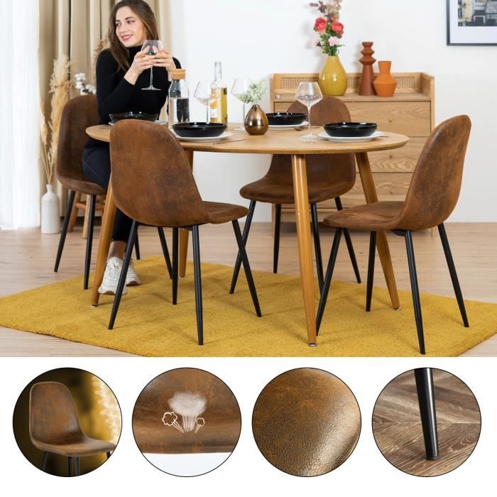Lot de 6 chaises de salle à manger avec accoudoirs-Style contemporain Chaise  de cuisine Marron Tissu - Cdiscount Maison