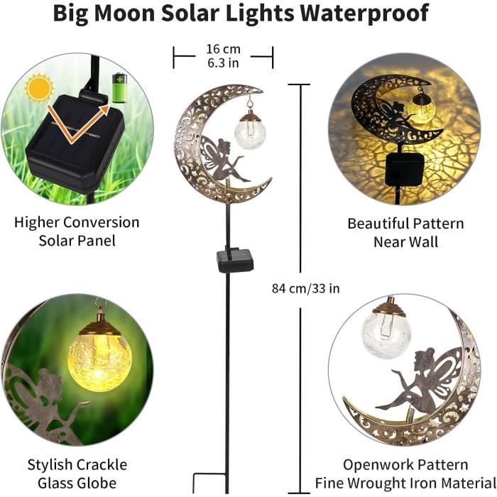 Lampe Solaire Colibri – Statue Métal Avec Boule Verre Fissuré, Éclairage Jardin Extérieur | IP55 Étanche | Déco Terrasse - 2
